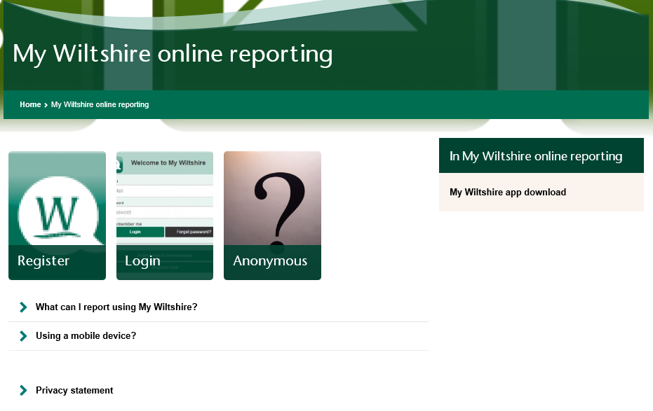 Report an Issue to Wiltshire Council